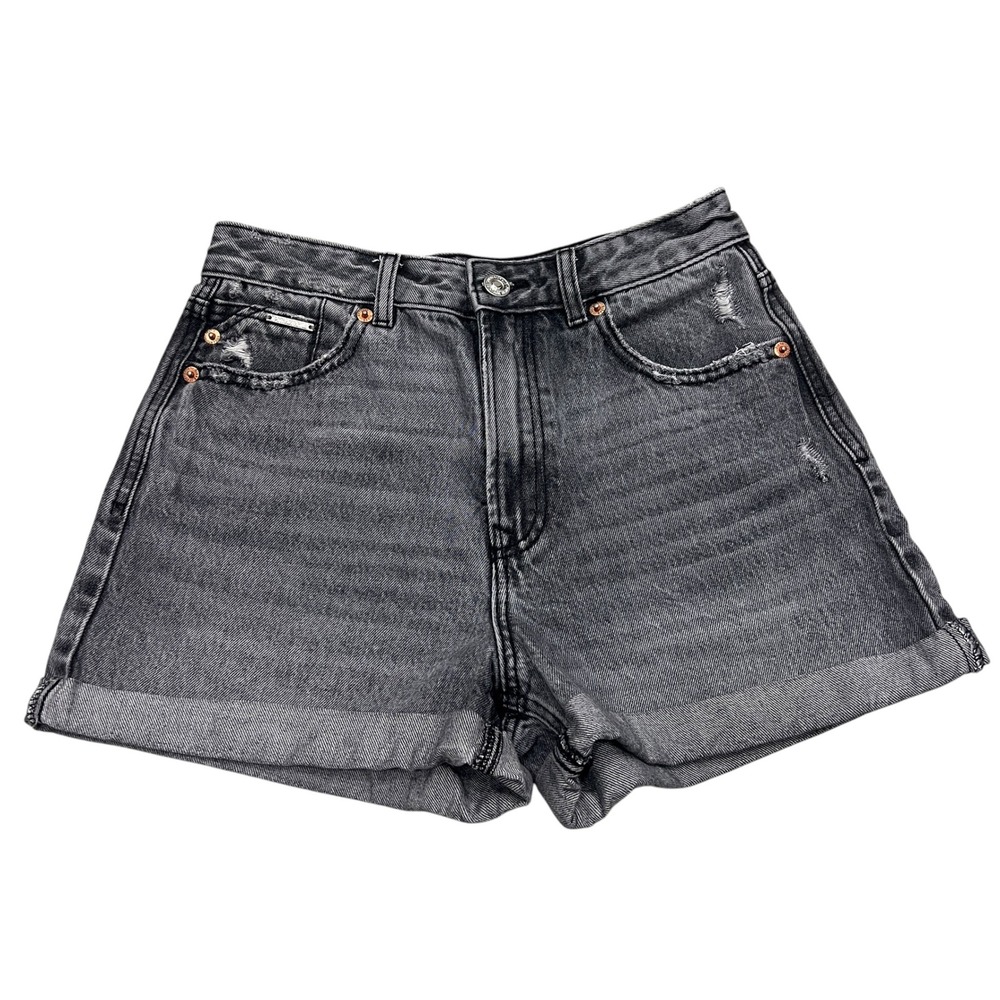 Stradivarius Women Gray High Waisted Distressed Cuffed Denim Shorts Size US 4 - Picture 5 of 7